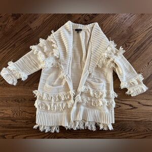 Banana Republic Mesa Fringed Cardigan Cream XL Organic Cotton Western Oversized